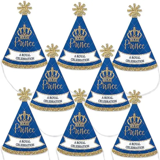 Big Dot of Happiness Royal Prince Charming - Mini Cone Baby Shower or Birthday Party Hats - Small Little Party Hats - Set of 8 {1}