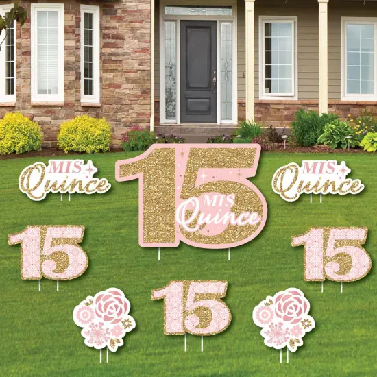 Big Dot of Happiness Mis Quince Anos - Yard Sign and Outdoor Lawn Decorations - Quinceanera Sweet 15 Happy Birthday Party Yard Signs - Set of 8 {1}
