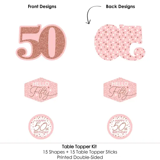 Big Dot of Happiness 50th Pink Rose Gold Birthday - Happy Birthday Party Centerpiece Sticks - Table Toppers - Set of 15 {6}