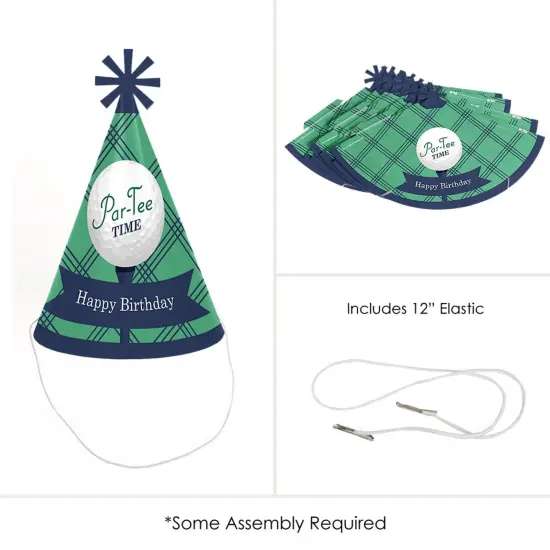 Big Dot of Happiness Par-Tee Time - Golf - Cone Happy Birthday Party Hats for Kids and Adults - Set of 8 (Standard Size) {6}