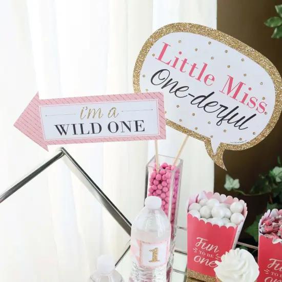 Big Dot of Happiness Funny 1st Birthday Girl - Fun to be One - First Birthday Party Photo Booth Props Kit - 10 Piece {7}