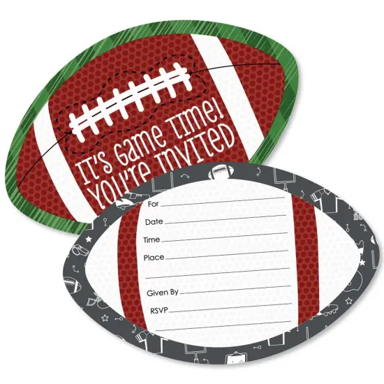 Big Dot of Happiness End Zone - Football - Shaped Fill-in Invitations - Baby Shower or Birthday Party Invitation Cards with Envelopes - Set of 12 {1}