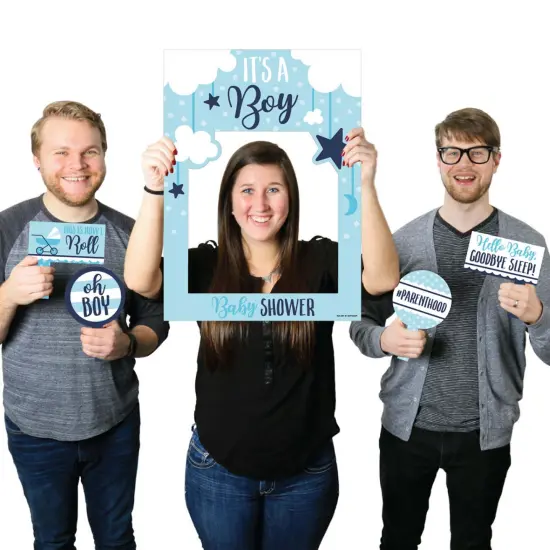 Big Dot of Happiness It's a Boy - Blue Baby Shower Selfie Photo Booth Picture Frame and Props - Printed on Sturdy Material {1}