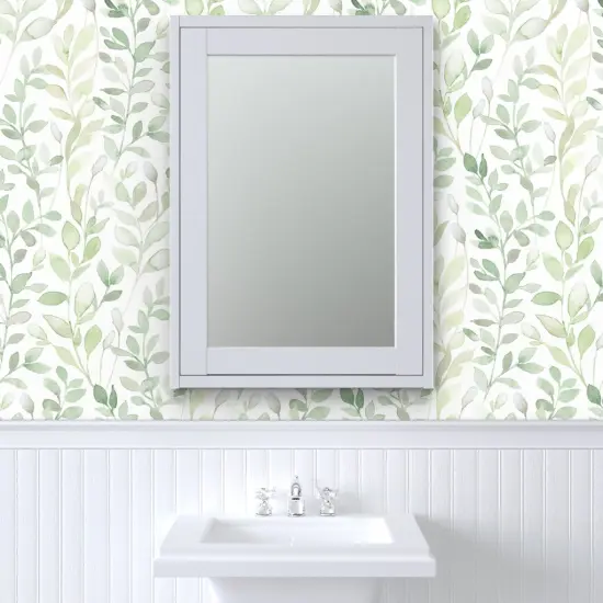 Peel & Stick Wallpaper 2FT Wide Soft Leaves White Green Leaves Nature Branches Forest Fresh Summer Large Scale Soft Midsummer Light Custom Removable Wallpaper by Spoonflower {6}
