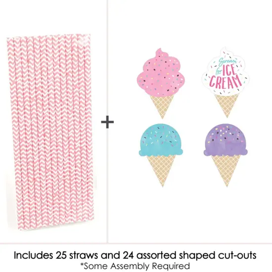 Big Dot of Happiness Scoop Up the Fun - Ice Cream - Paper Straw Decor - Sprinkles Party Striped Decorative Straws - Set of 24 {4}