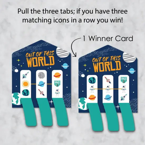 Big Dot of Happiness Blast Off to Outer Space - Rocket Ship Baby Shower or Birthday Party Game Pickle Cards - Pull Tabs 3-in-a-Row - Set of 12 {3}