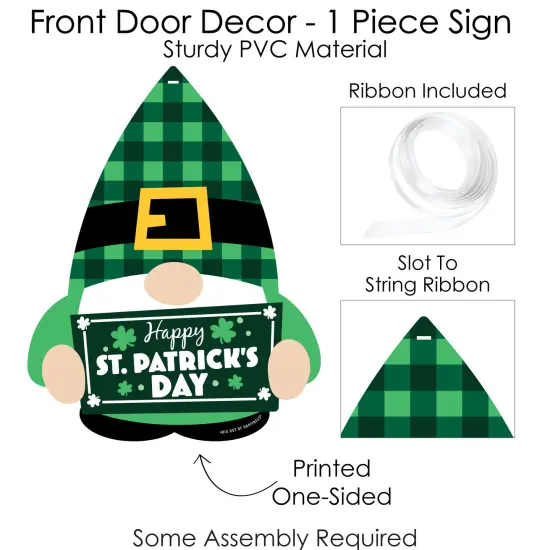 Big Dot of Happiness Irish Gnomes - Hanging Porch St. Patrick&rsquo;s Day Party Outdoor Decorations - Front Door Decor - 1 Piece Sign {6}