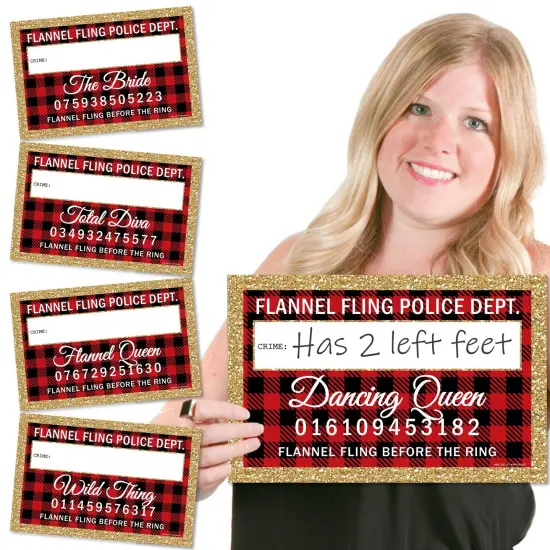 Big Dot of Happiness Flannel Fling Before the Ring - Party Mug Shots - Photo Booth Props Buffalo Plaid Bachelorette Party Mugshot Signs - 20 Count {1}