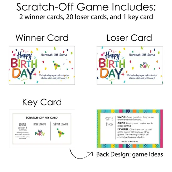 Big Dot of Happiness Cheerful Happy Birthday - Colorful Birthday Party Game Scratch Off Cards - 22 Count {6}