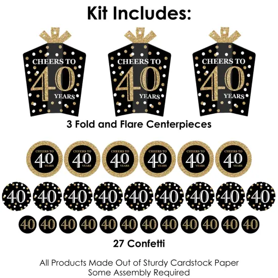Big Dot of Happiness Adult 40th Birthday - Gold - Birthday Party Decor and Confetti - Terrific Table Centerpiece Kit - Set of 30 {4}