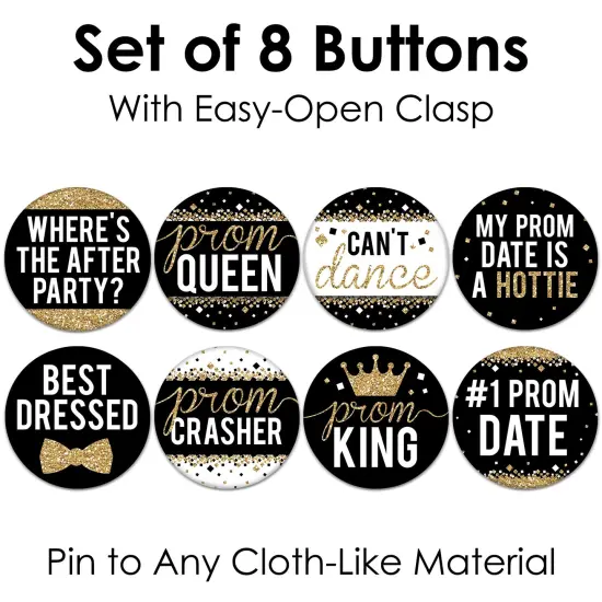 Big Dot of Happiness Prom - 3 inch Prom Night Party Badge - Pinback Buttons - Set of 8 {7}