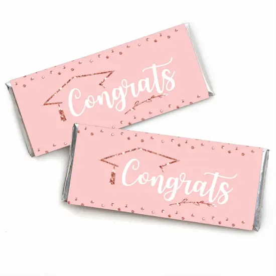 Big Dot of Happiness Rose Gold Grad - Candy Bar Wrapper Graduation Party Favors - Set of 24 {1}