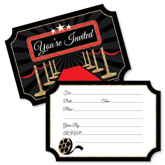 Big Dot of Happiness Red Carpet - Shaped Fill-in Invitations - Movie Night Party Invitation Cards with Envelopes - Set of 12 {1}