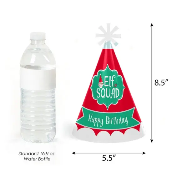 Big Dot of Happiness Elf Squad - Cone Happy Birthday Party Hats for Kids and Adults - Set of 8 (Standard Size) {4}