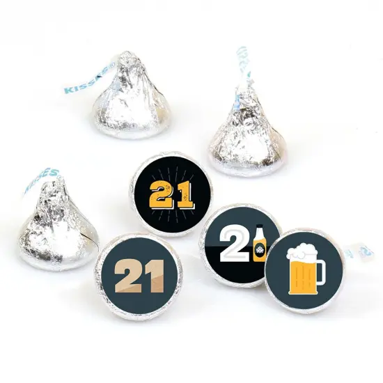 Big Dot of Happiness Cheers and Beers to 21 Years - 21st Birthday Party Round Candy Sticker Favors - Labels Fits Chocolate Candy (1 sheet of 108) {1}