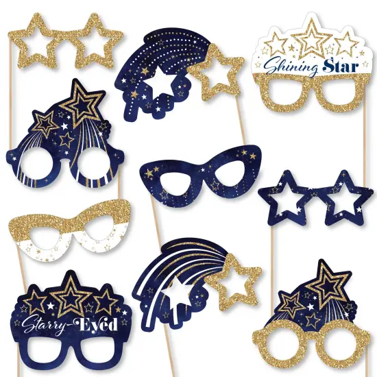 Big Dot of Happiness Starry Skies Glasses - Paper Card Stock Gold Celestial Party Photo Booth Props Kit - 10 Count {1}