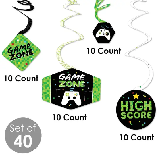 Big Dot of Happiness Game Zone - Pixel Video Game Party or Birthday Party Hanging Decor - Party Decoration Swirls - Set of 40 {6}