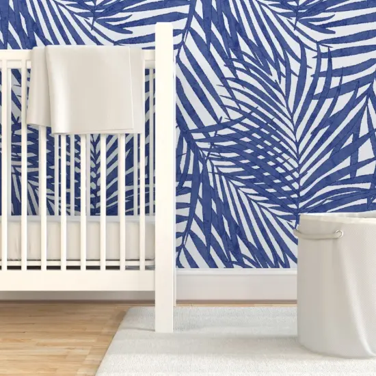 Pre-Pasted Wallpaper 2FT Wide Tropical Ferns Watercolor Tree Palm Leaves Summer Beach Paradise Custom Pre-pasted Wallpaper by Spoonflower {7}