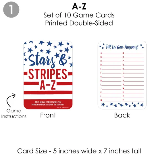 Big Dot of Happiness Stars & Stripes - 4 Patriotic Party Games - 10 Cards Each - Gamerific Bundle {6}