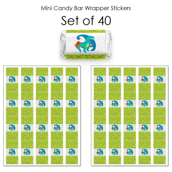 Big Dot of Happiness Roar Dinosaur - Mini Candy Bar Wrapper Stickers - Dino Mite T-Rex Baby Shower or Birthday Party Small Favors - 40 Count {4}
