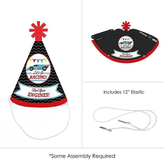 Big Dot of Happiness Let's Go Racing - Racecar - Mini Cone Race Car Birthday Party or Baby Shower Hats - Small Little Party Hats - Set of 8 {6}