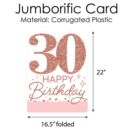 Big Dot of Happiness 30th Pink Rose Gold Birthday - Happy Birthday Giant Greeting Card - Big Shaped Jumborific Card - 16.5 x 22 inches {6}
