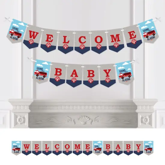 Big Dot of Happiness Fired Up Fire Truck - Firefighter Firetruck Baby Shower Bunting Banner - Party Decorations - Welcome Baby {1}