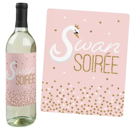 Big Dot of Happiness Swan Soiree - White Swan Baby Shower or Birthday Party Decorations for Women and Men - Wine Bottle Label Stickers - Set of 4 {3}