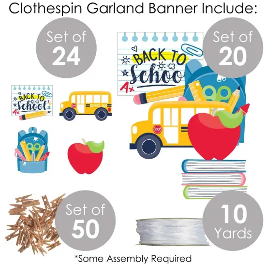 Big Dot of Happiness Back to School - First Day of School Classroom DIY Decorations - Clothespin Garland Banner - 44 Pieces {6}