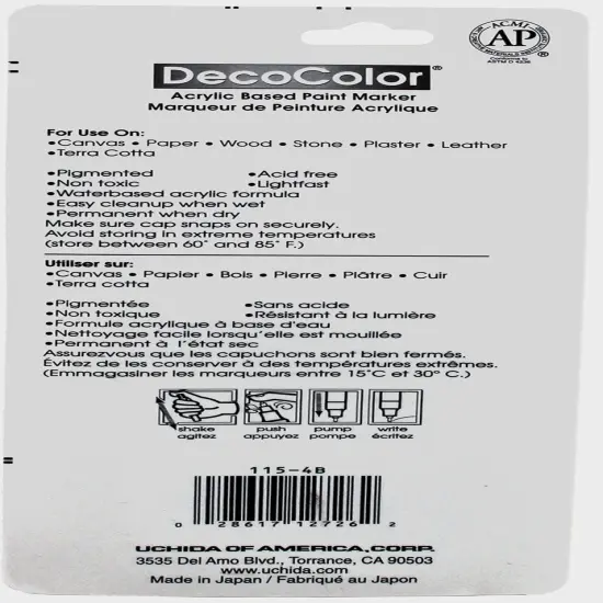 Uchida DecoColor Extra Fine Tip Acrylic Paint Markers 4/Pkg-Black, Gold, Silver And White {2}