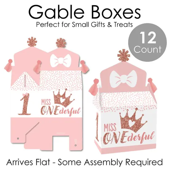 Big Dot of Happiness 1st Birthday Little Miss Onederful - Treat Box Party Favors - Girl First Birthday Party Goodie Gable Boxes - Set of 12 {7}