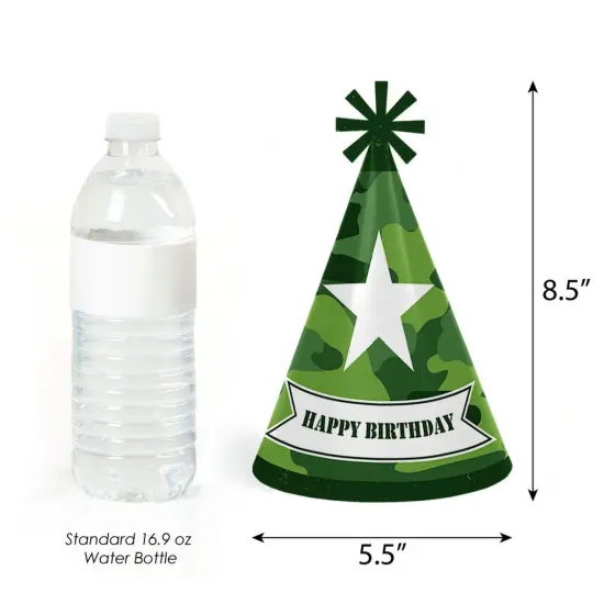 Big Dot of Happiness Camo Hero - Cone Happy Birthday Party Hats for Kids and Adults - Set of 8 (Standard Size) {4}