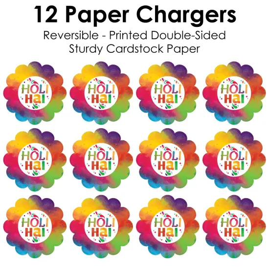 Big Dot of Happiness Holi Hai - Festival of Colors Party Round Table Decorations - Paper Chargers - Place Setting For 12 {7}