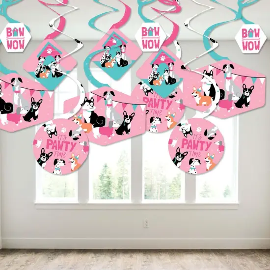 Big Dot of Happiness Pawty Like a Puppy Girl - Pink Dog Baby Shower or Birthday Party Hanging Decor - Party Decoration Swirls - Set of 40 {4}