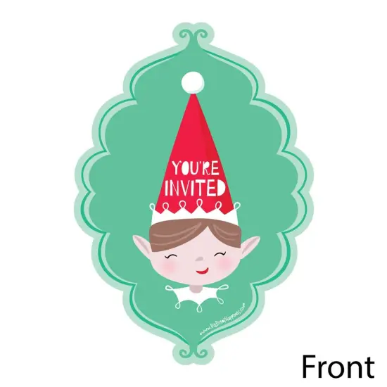 Big Dot of Happiness Elf Squad - Shaped Fill-in Invitations - Kids Elf Christmas and Birthday Party Invitation Cards with Envelopes - Set of 12 {3}