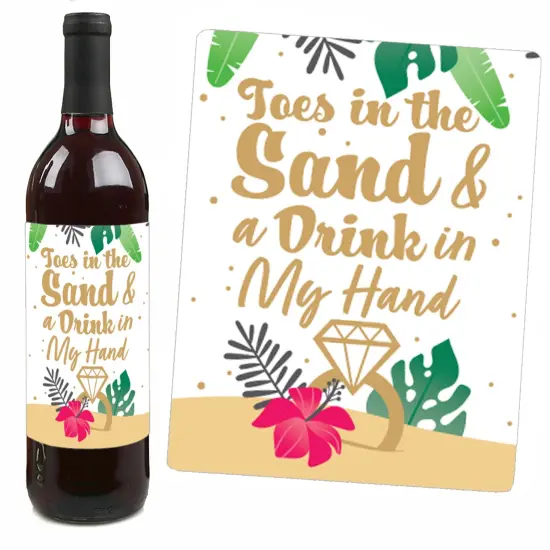 Big Dot of Happiness Last Luau - Tropical Bachelorette Party and Bridal Shower Decorations for Women and Men - Wine Bottle Label Stickers - Set of 4 {7}