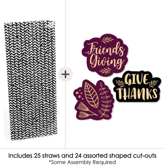 Big Dot of Happiness Elegant Thankful for Friends - Paper Straw Decor - Friendsgiving Thanksgiving Party Striped Decorative Straws - Set of 24 {3}