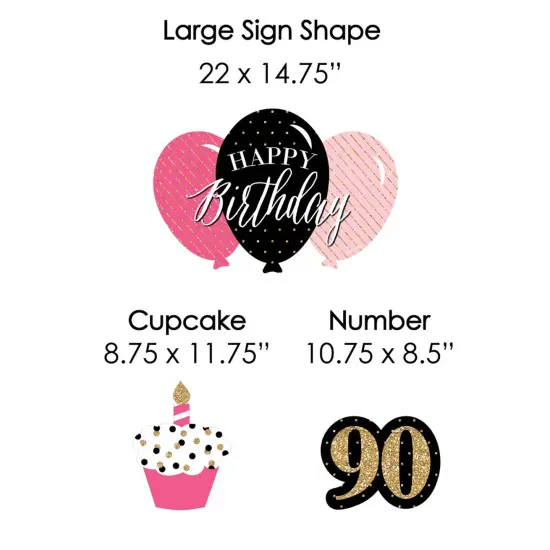 Big Dot of Happiness Chic 90th Birthday - Pink, Black and Gold - Yard Sign and Outdoor Lawn Decorations - Happy Birthday Party Yard Signs - Set of 8 {7}