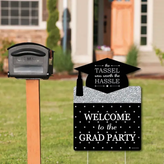 Big Dot of Happiness Silver Graduation Party Decorations - Grad Party Welcome Yard Sign {3}