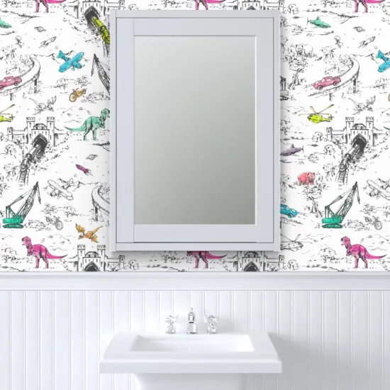 Peel & Stick Wallpaper 2FT Wide Adventure Toile Pop Dinosaurs Cars Planes Bears Trains Space Fantasy Kids Custom Removable Wallpaper by Spoonflower {6}