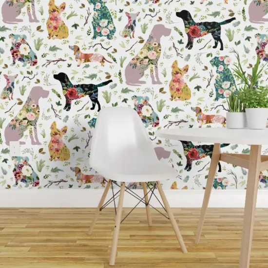 Pre-Pasted Wallpaper 2FT Wide Floral Dogs Kids Baby Rescue Rustic Colorful Watercolor Custom Pre-pasted Wallpaper by Spoonflower {1}