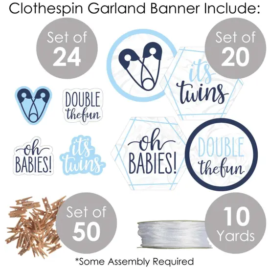 Big Dot of Happiness It's Twin Boys - Blue Twins Baby Shower DIY Decorations - Clothespin Garland Banner - 44 Pieces {6}