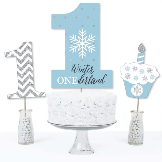 Big Dot of Happiness Onederland - Snowflake Winter Wonderland First Birthday Party Centerpiece Sticks - Table Toppers - Set of 15 {4}