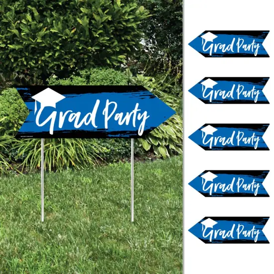 Big Dot of Happiness Arrow Blue Graduation Party Direction Signs - Double Sided Outdoor Yard Signs - Set of 6 {1}