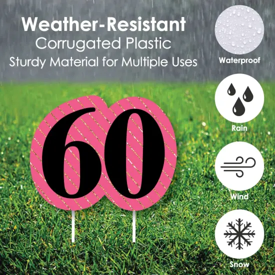 Big Dot of Happiness Chic 60th Birthday - Pink, Black and Gold - Yard Sign and Outdoor Lawn Decorations - Happy Birthday Party Yard Signs - Set of 8 {4}