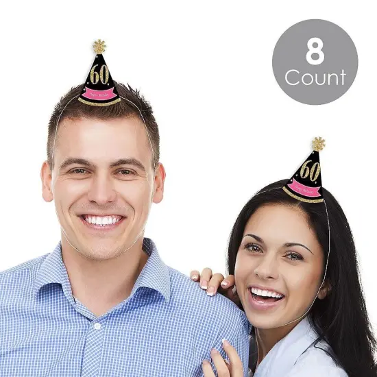 Big Dot of Happiness Chic 60th Birthday - Pink, Black and Gold - Mini Cone Birthday Party Hats - Small Little Party Hats - Set of 8 {3}
