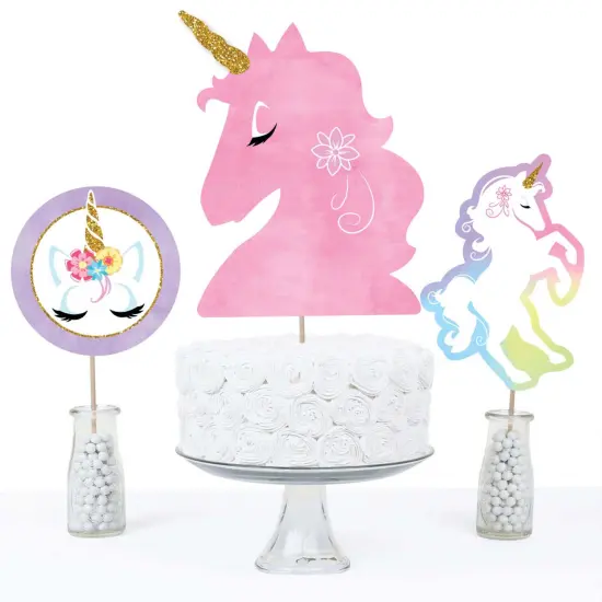 Big Dot of Happiness Rainbow Unicorn - Magical Unicorn Baby Shower or Birthday Party Centerpiece Sticks - Table Toppers - Set of 15 {4}