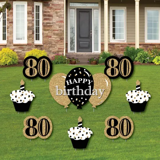 Big Dot of Happiness Adult 80th Birthday - Gold - Yard Sign and Outdoor Lawn Decorations - Happy Birthday Party Yard Signs - Set of 8 {1}