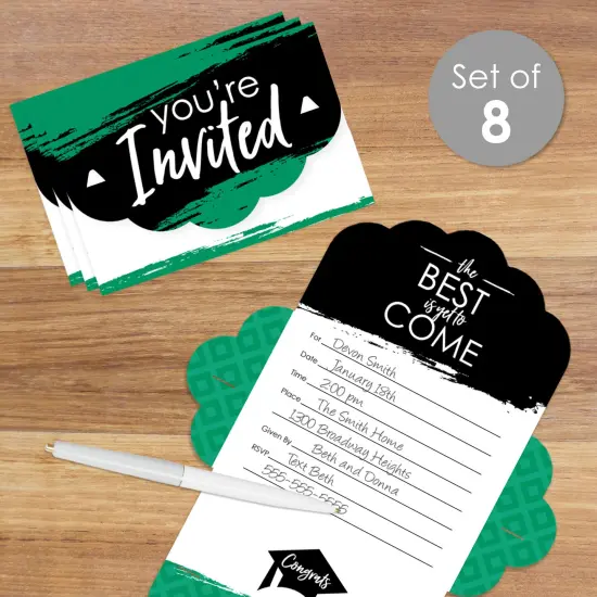 Big Dot of Happiness Green Grad - Best is Yet to Come - Fill-In Cards - Green Graduation Party Fold and Send Invitations - Set of 8 {3}