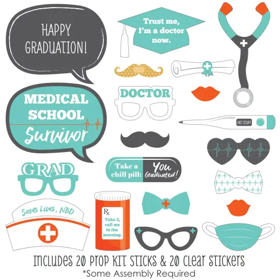 Big Dot of Happiness Medical School Grad - Doctor Graduation Party Photo Booth Props Kit - 20 Count {3}